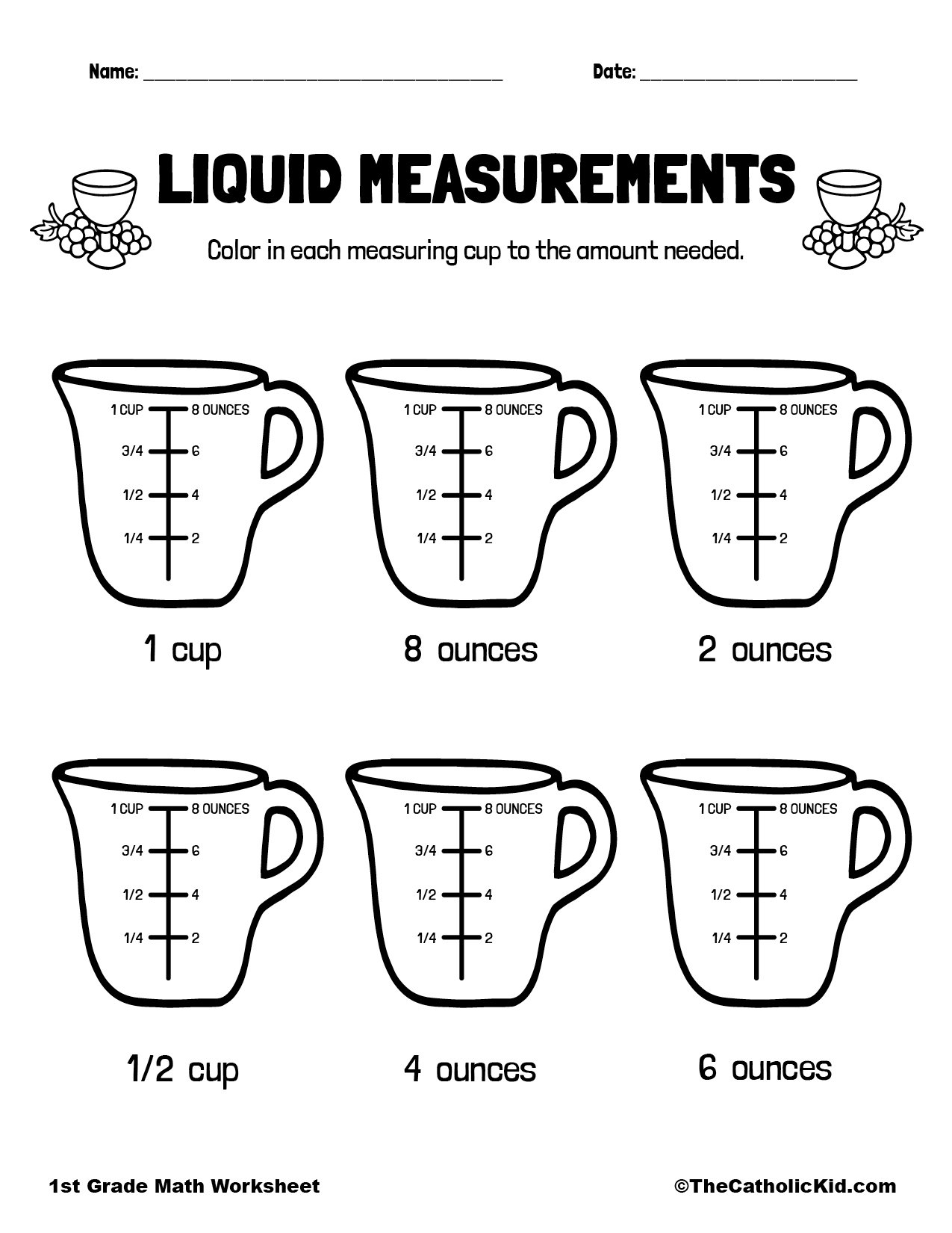 Catholic Themed Liquid Measurements Worksheet TheCatholicKid