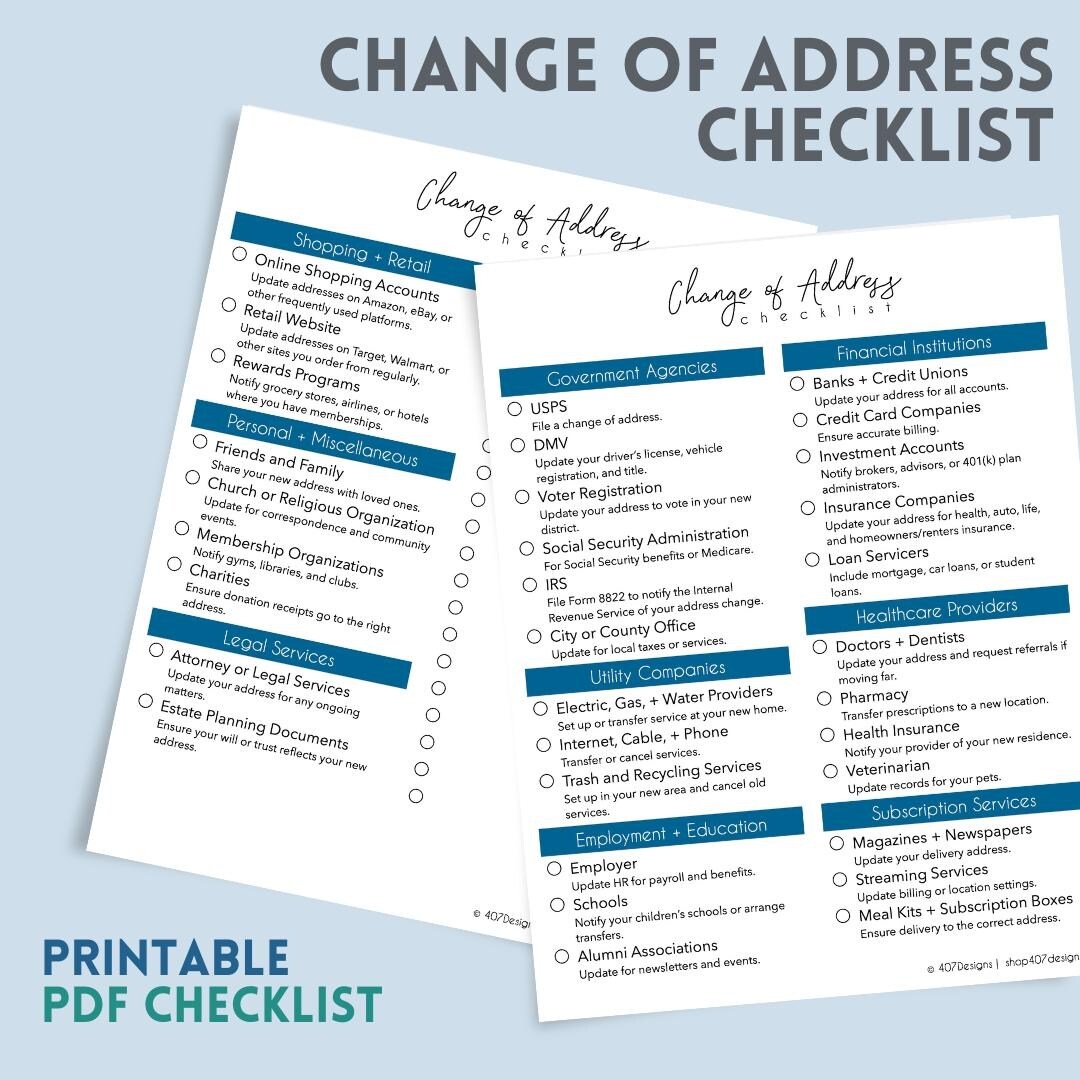 Printable Moving Change Of Address Checklist