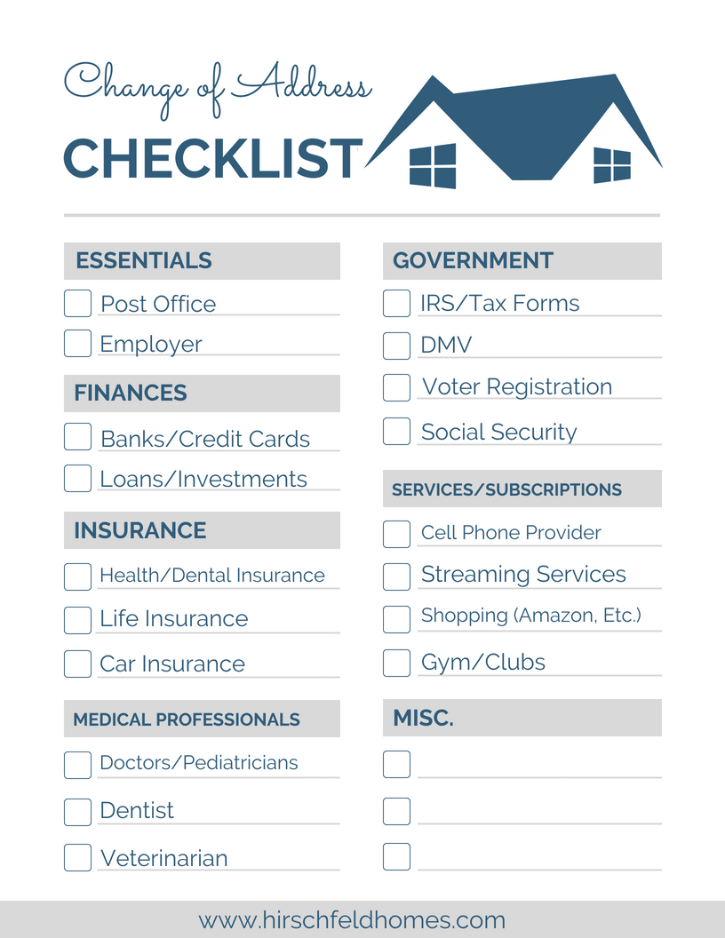 Change Of Address Checklist Hirschfeld