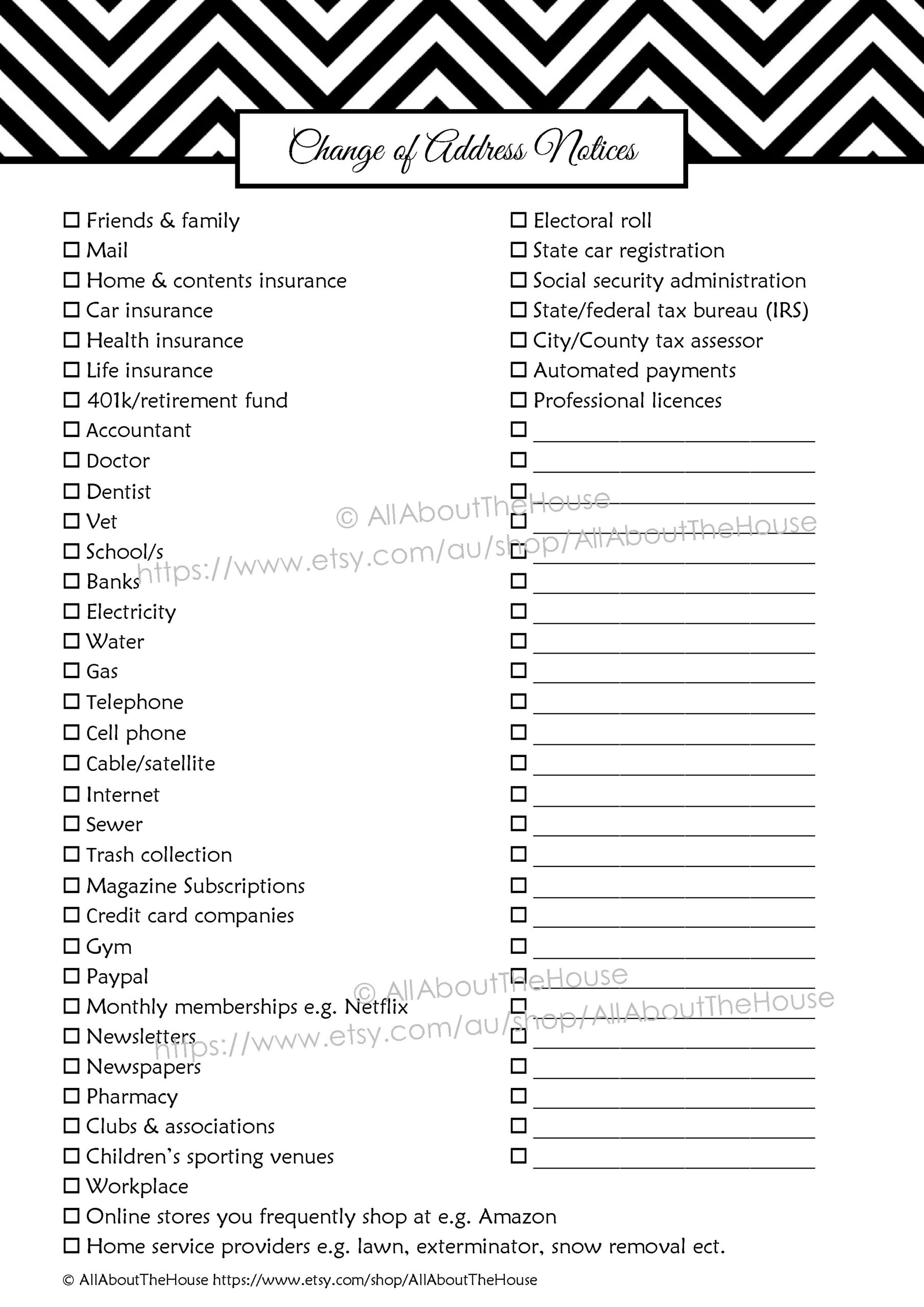 Change Of Address Notices Checklist AllAboutTheHouse Printables