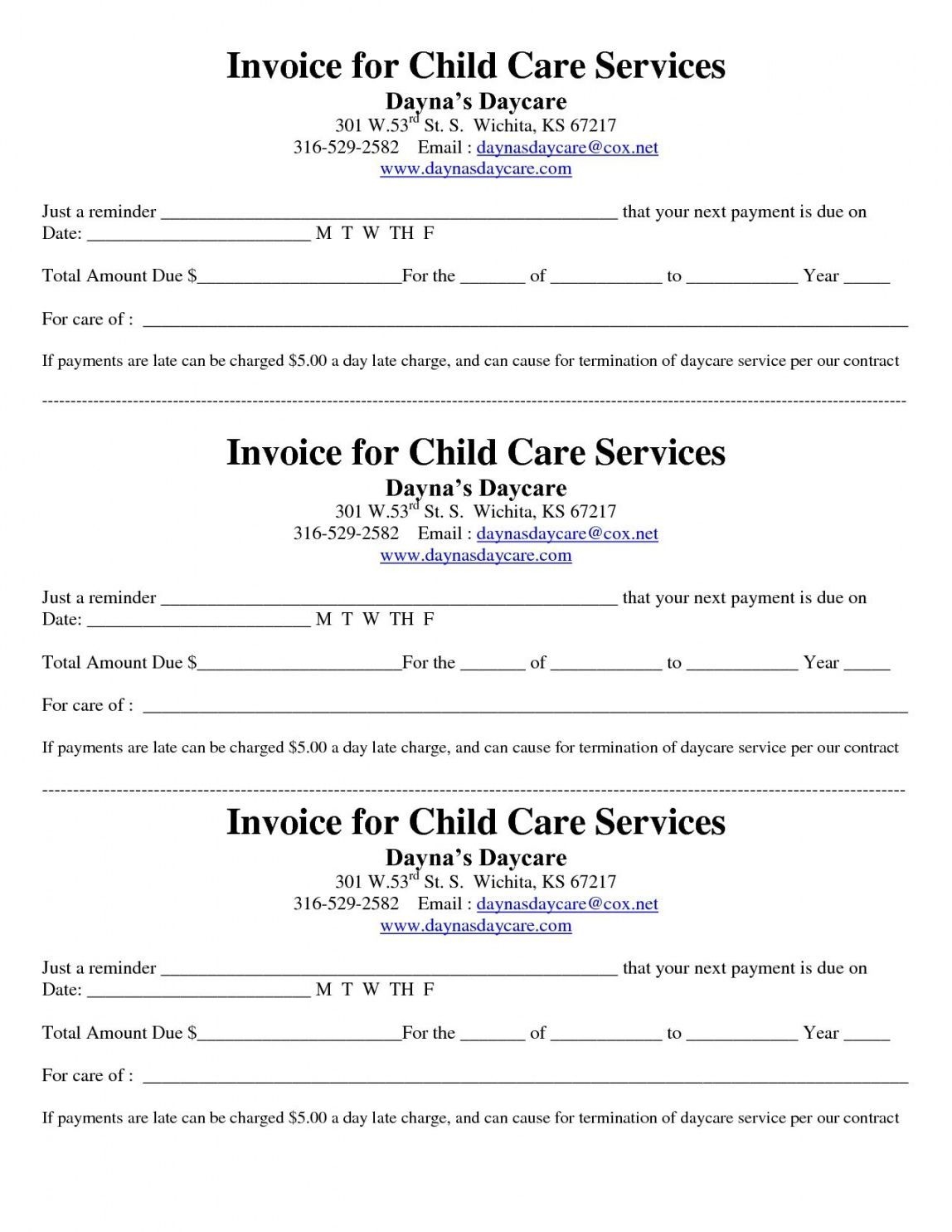 Printable Child Care Receipt Template