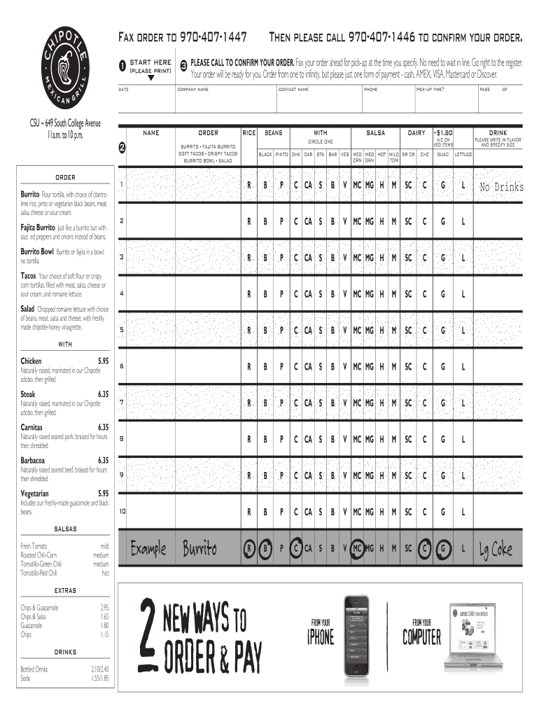 Chipotle Menu Pdf Fill Out Sign Online DocHub