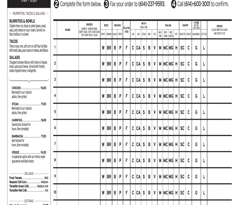 Chipotle Printable Menu Pdf Form Fill Online Printable Fillable Blank PdfFiller