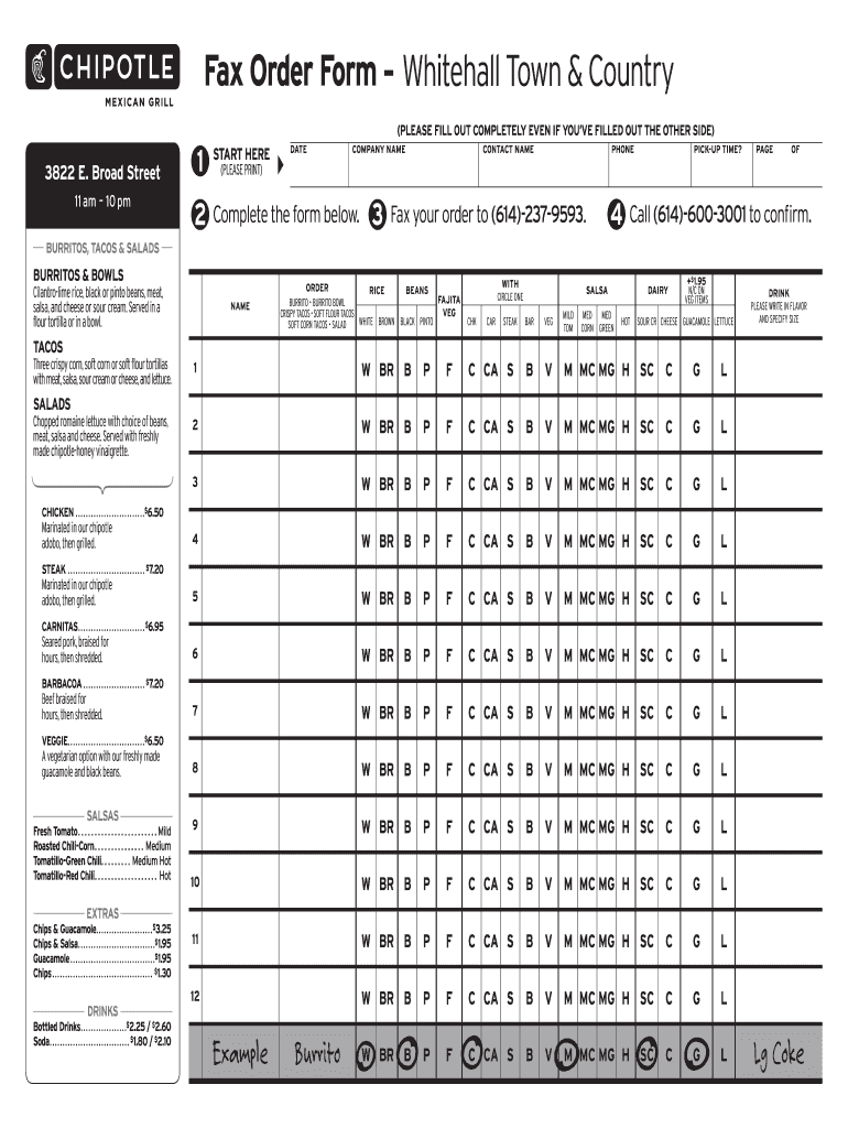 Chipotle Printable Menu Pdf Form Fill Online Printable Fillable Blank PdfFiller