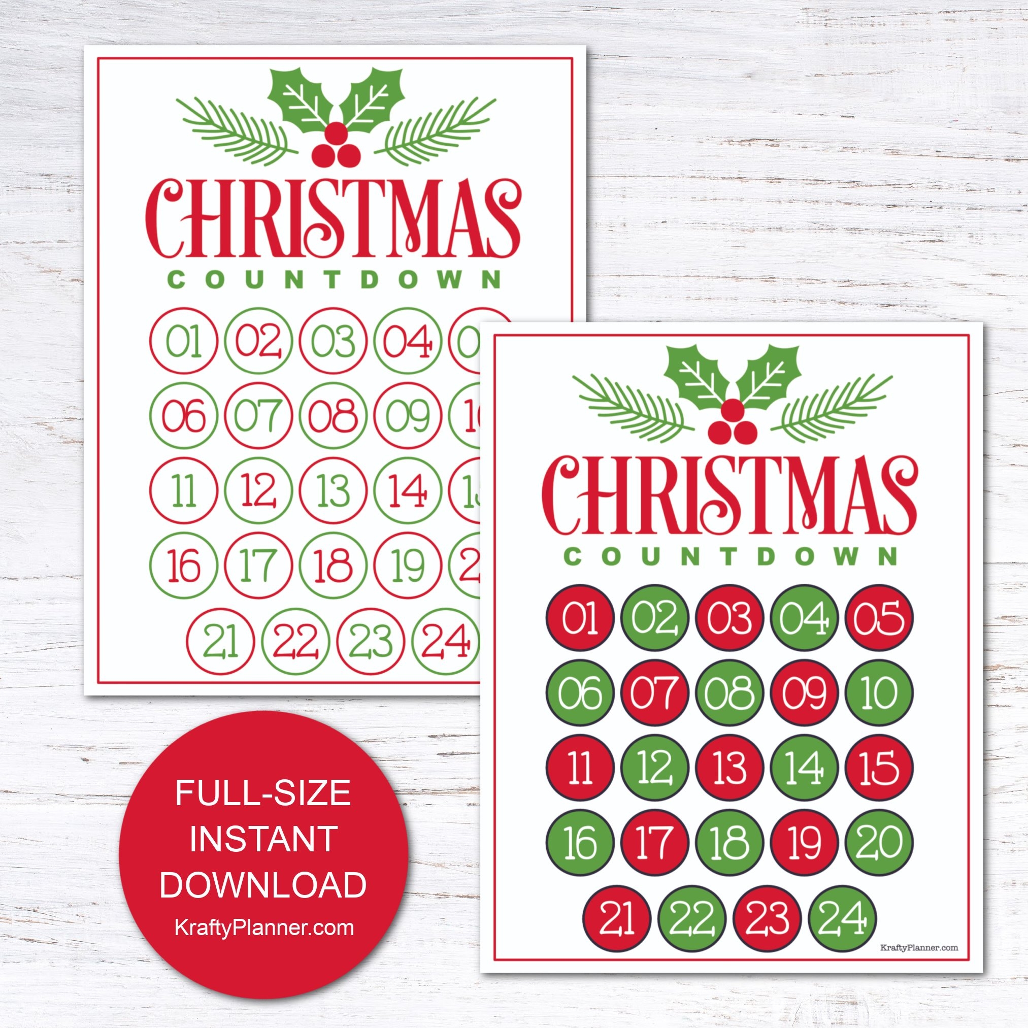 Christmas Countdown Advent Calendar Free Printable Krafty Planner