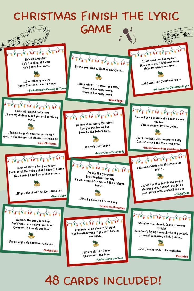 Christmas Finish The Lyric Game Printable Christmas Carol Finish The Phrase Finish The Xmas Song