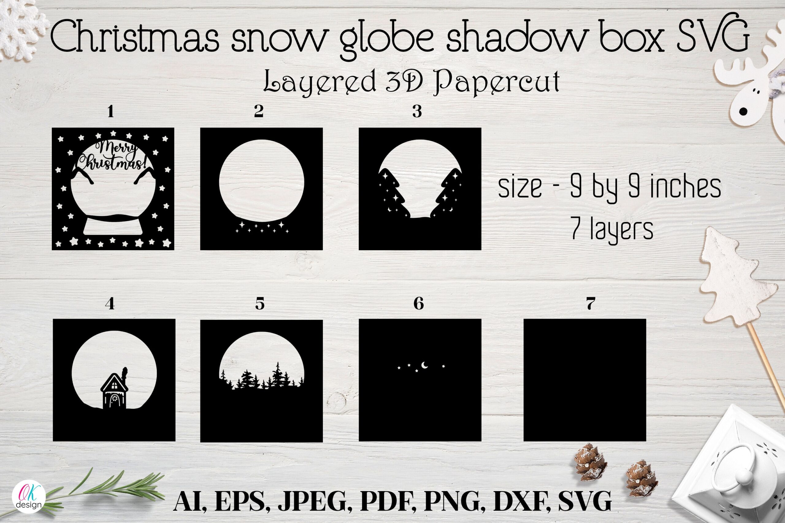 Christmas Globe Shadow Box SVG 3d Layered Paper Cut Cutting File Chr By Ok design TheHungryJPEG