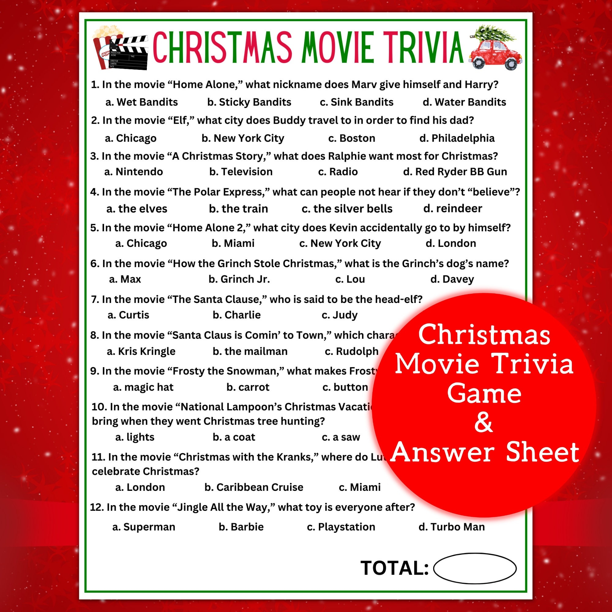 Christmas Movie Trivia Christmas Movie Trivia Game Christmas Party Game Christmas Movie Quiz Etsy