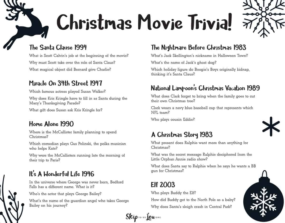 Printable Christmas Movie Trivia Questions And Answers