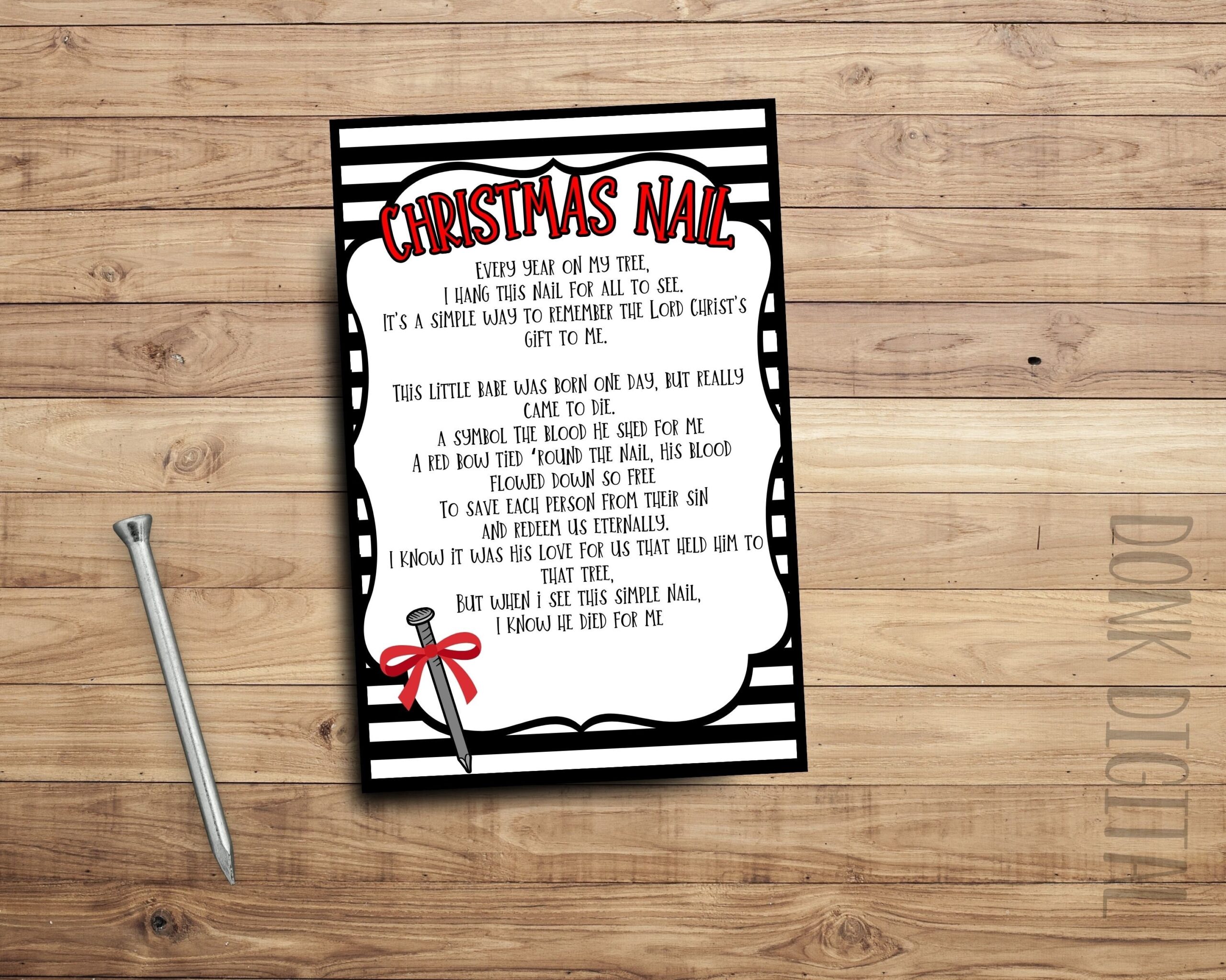 Christmas Nail Christmas Poem Christmas Tags Sunday School Printable Preaching Etsy