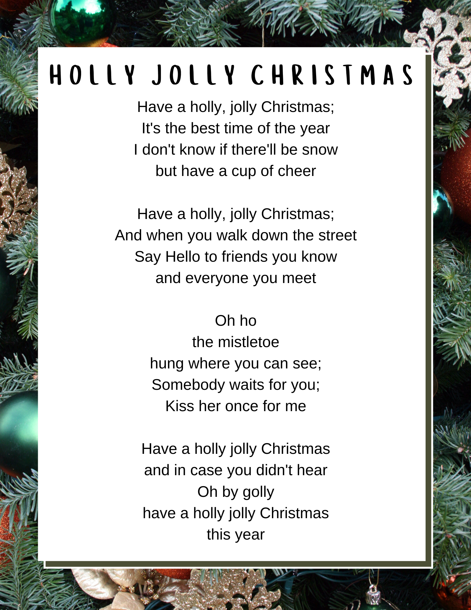 Printable Christmas Lyrics For Caroling