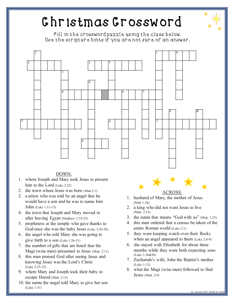 Christian Christmas Crossword Puzzles Printable