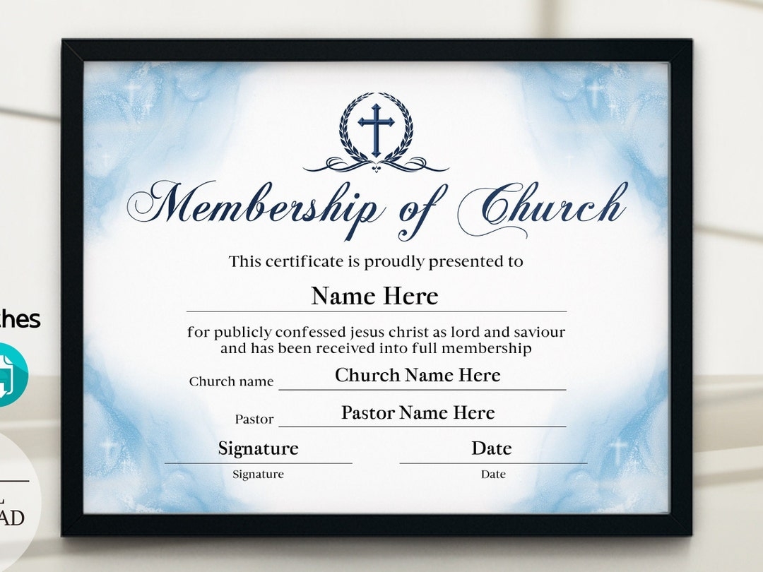 Church Membership Certificate Printable Certificate Of Membership PDF PPT Editable New Member Certificate custom Church Templates Etsy