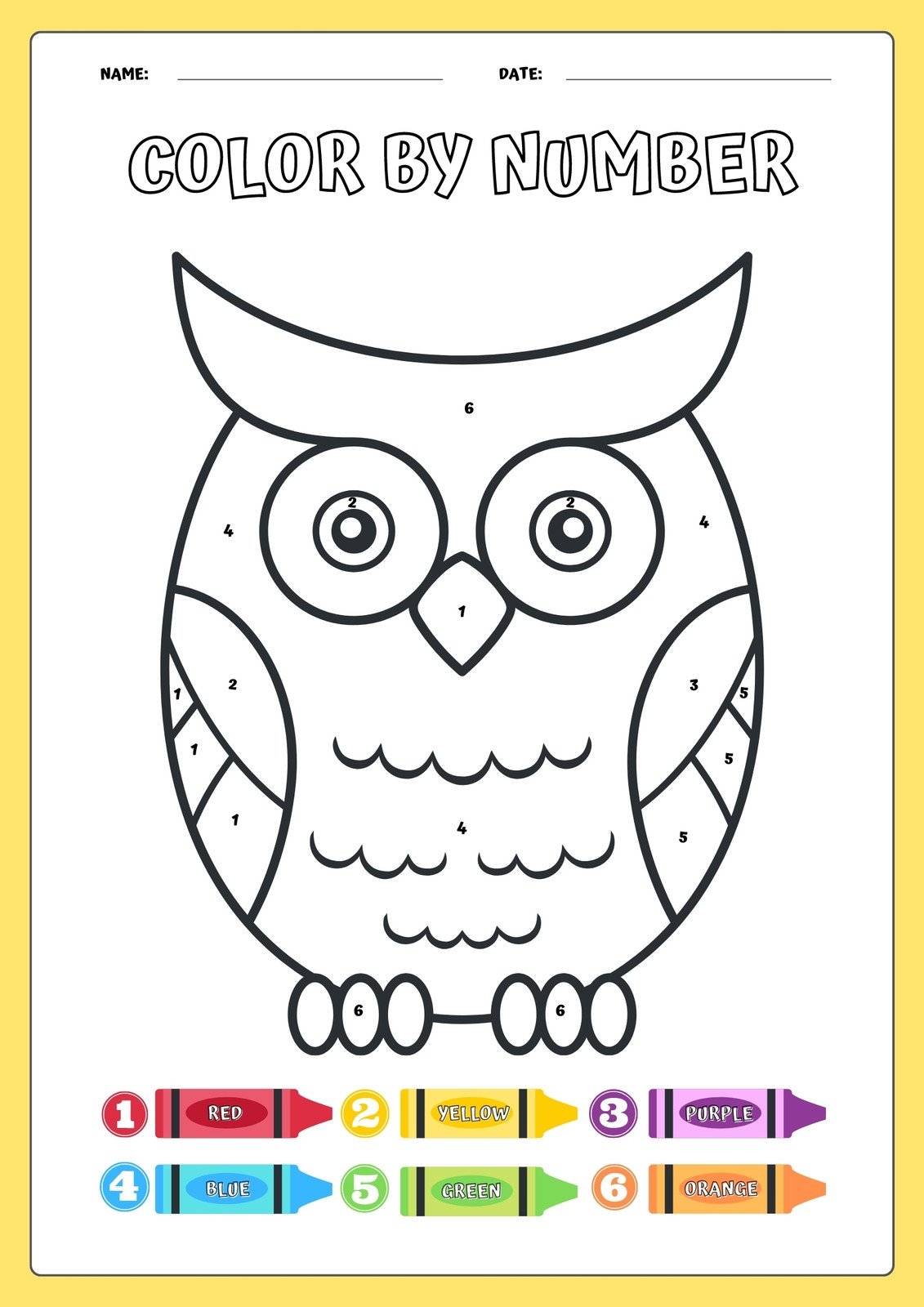 Color By Number Game For Kids Coloring Page With A Cute Owl At Worksheets Library