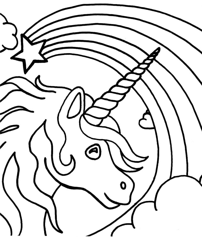 Coloring Pages Unicorn Head With Rainbow Coloring Page Free Printable