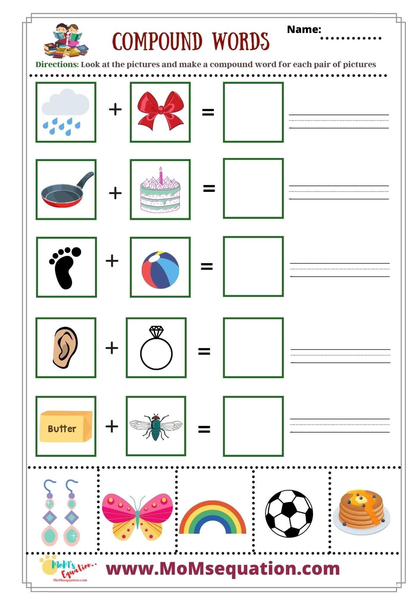 Compound Words Worksheets For Kindergarten With Pictures Learn Trace Mom sEquation