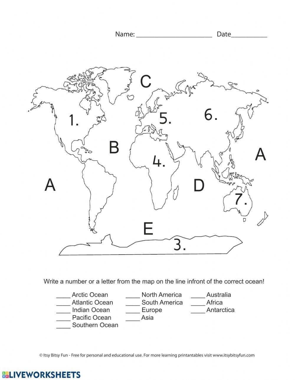 Printable Continents And Oceans Quiz