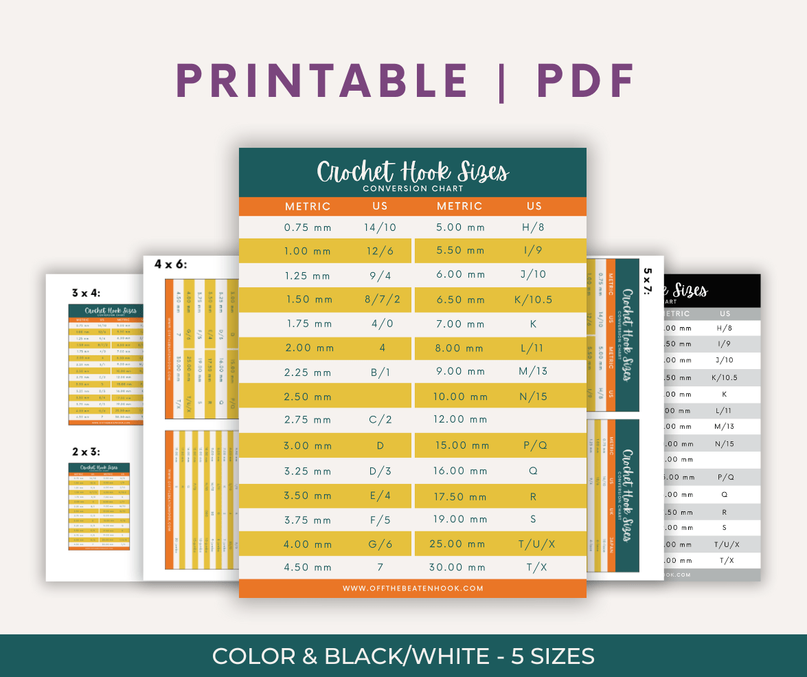 Printable Crochet Hook Size Chart