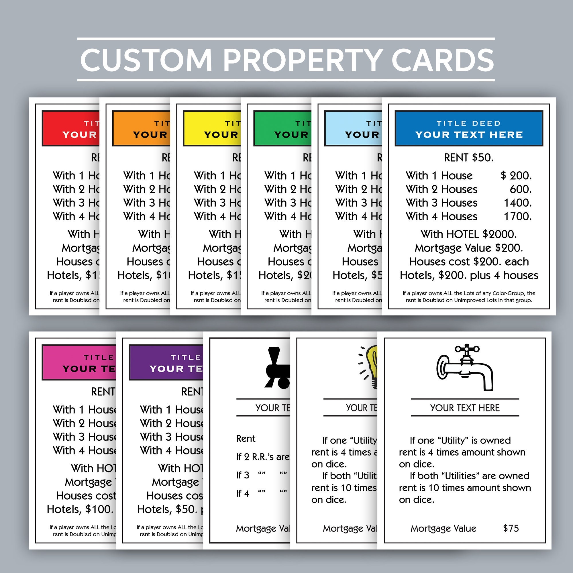 Custom Monopoly Property Card Poster Digital Download Monopoly Property Cards Personalized Monopoly Card Art Etsy UK