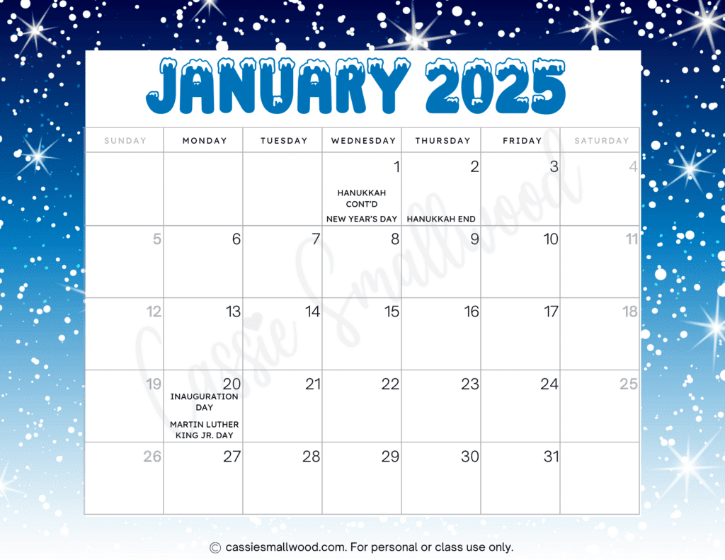 Free Printable 2025 Calendars With Holidays