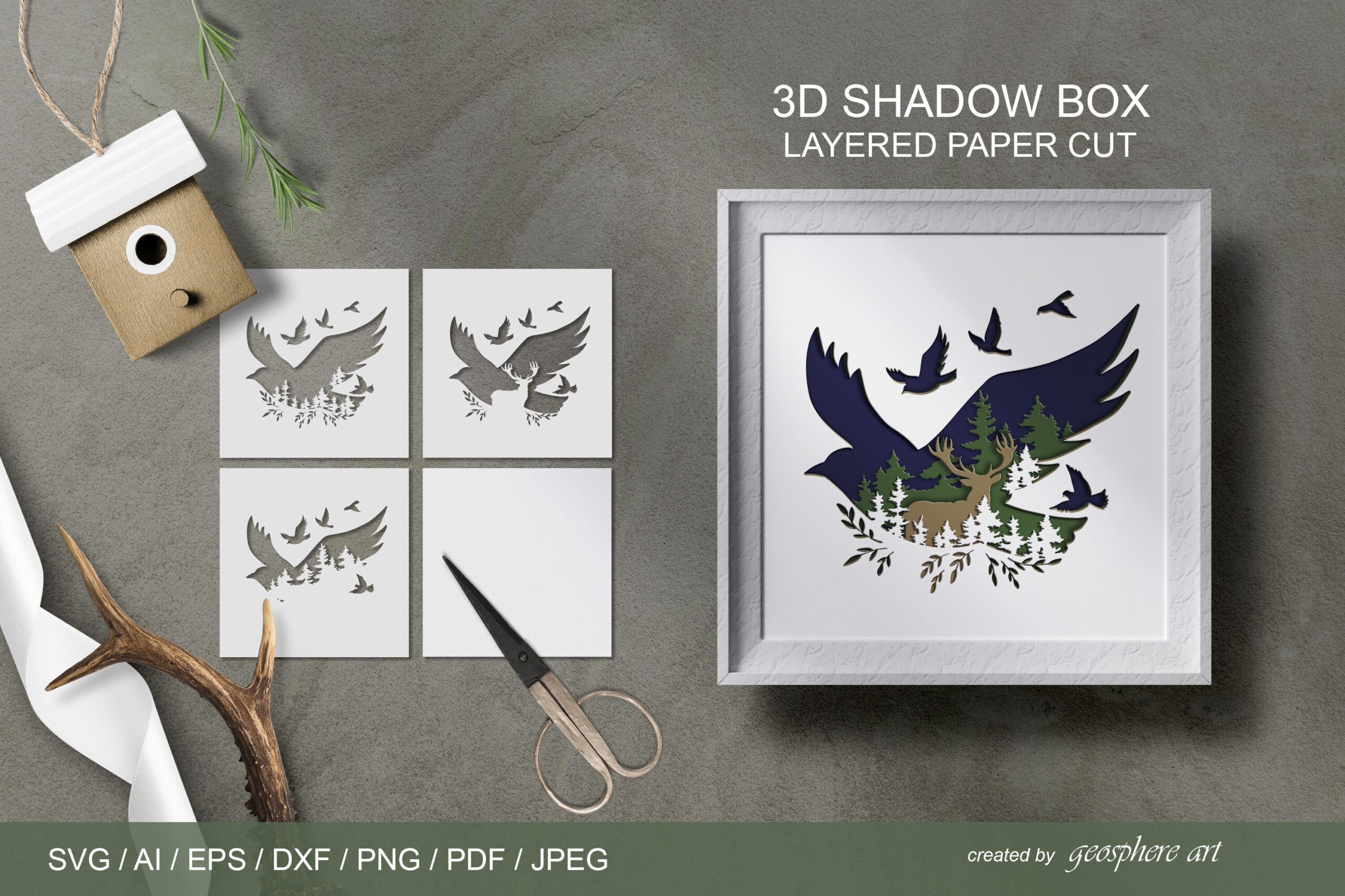 Cute Magical Forest Shadow Box Template Layered Papercut By Tiana Geo Art TheHungryJPEG