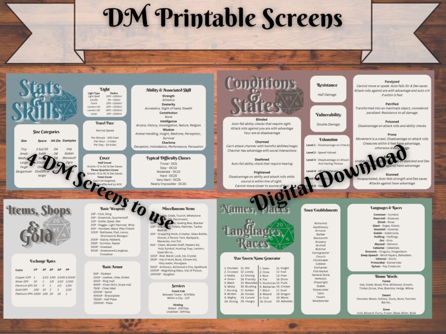 D D DM Printable Screens Dungeon Master Screens For Dungeons And Dragons DM Tool DM Screen Etsy