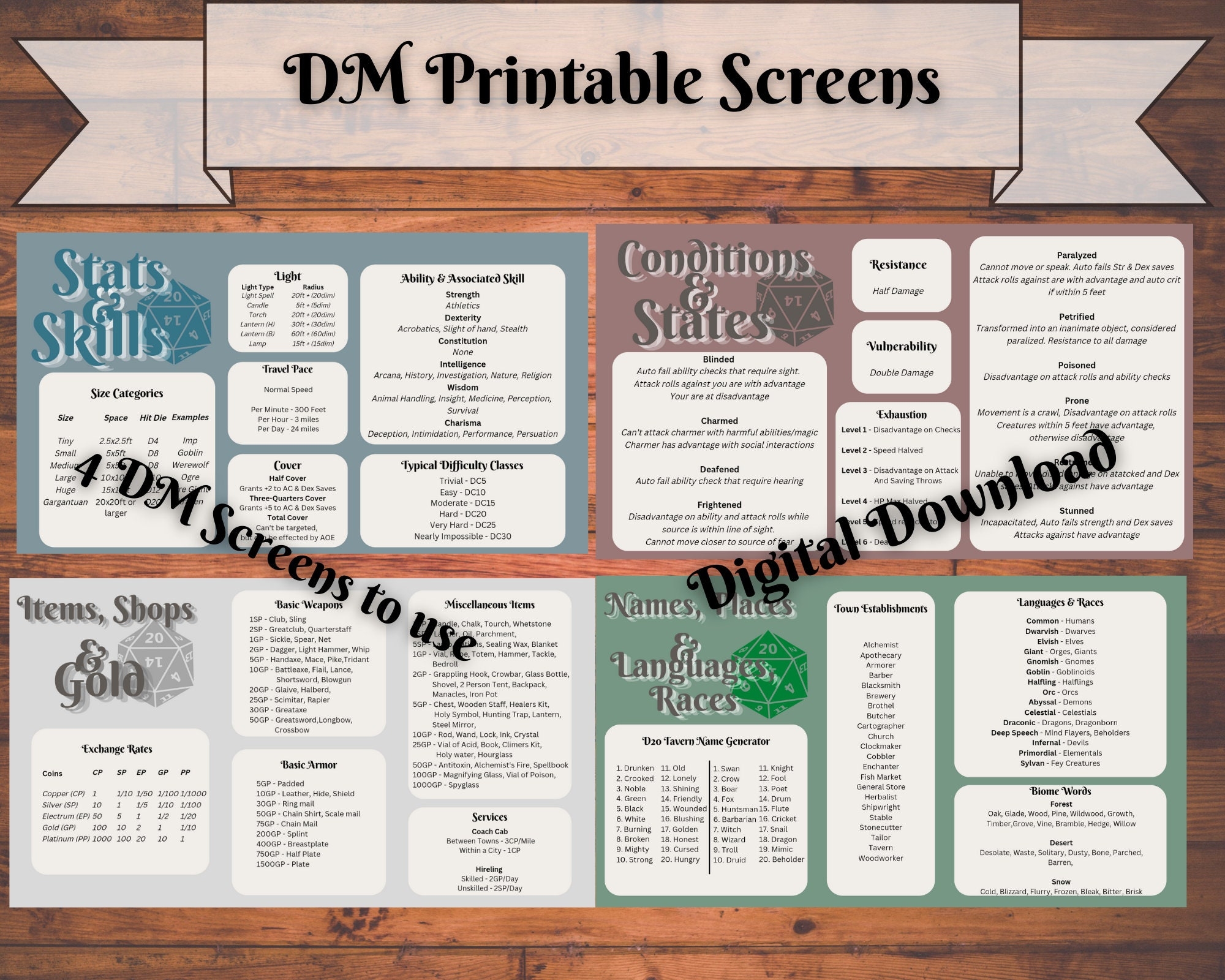 D D DM Printable Screens Dungeon Master Screens For Dungeons And Dragons DM Tool DM Screen Etsy