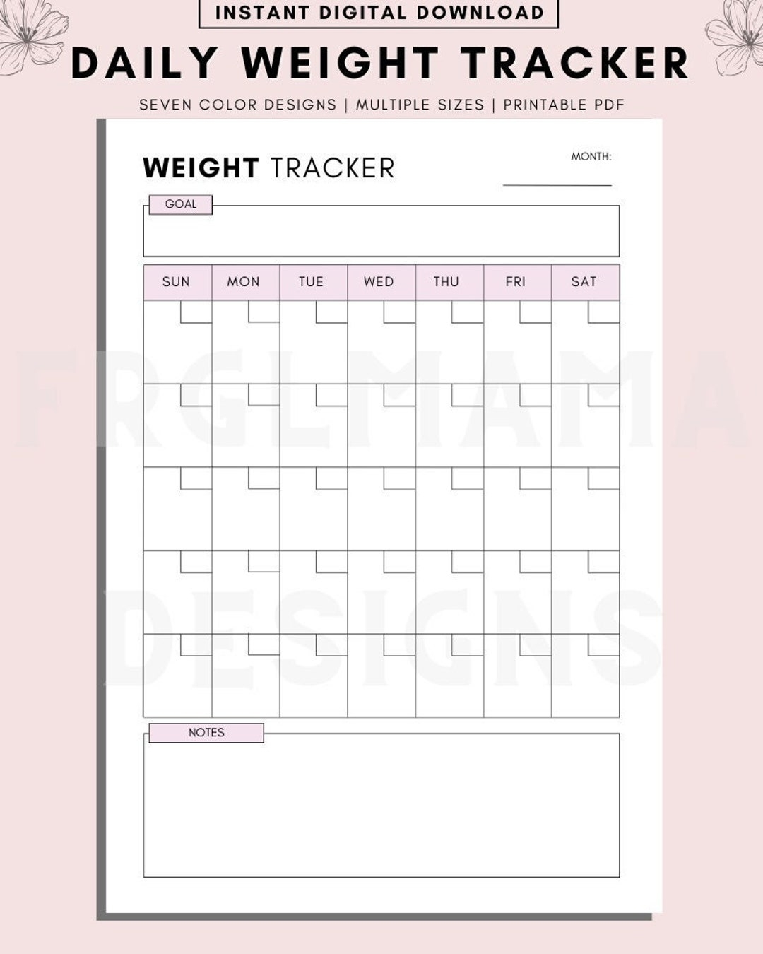 Daily Weight Tracker Printable Printable Weight Loss Tracker Digital Weekly Weight Tracker Weekly Weigh In Measurement Tracker Etsy