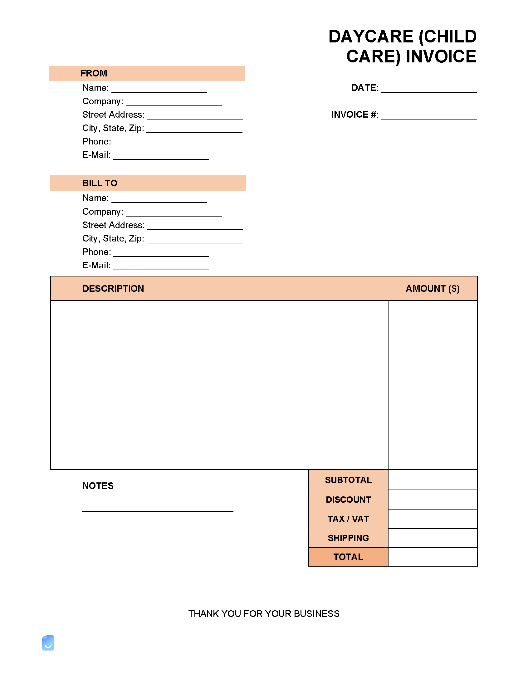Daycare Child Care Invoice Template Invoice Maker Worksheets Library
