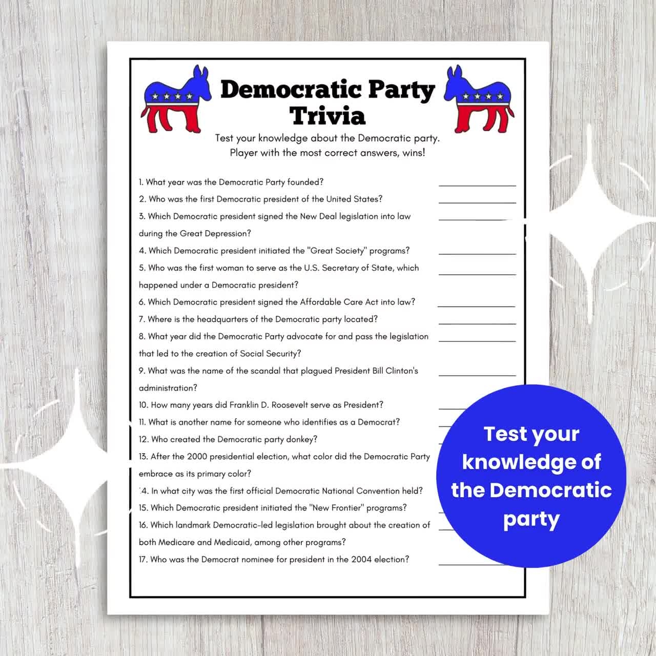 Democratic Party Trivia Game Patriotic Game US Presidents Game Political Game Games For Seniors History Classroom American Trivia Game Etsy