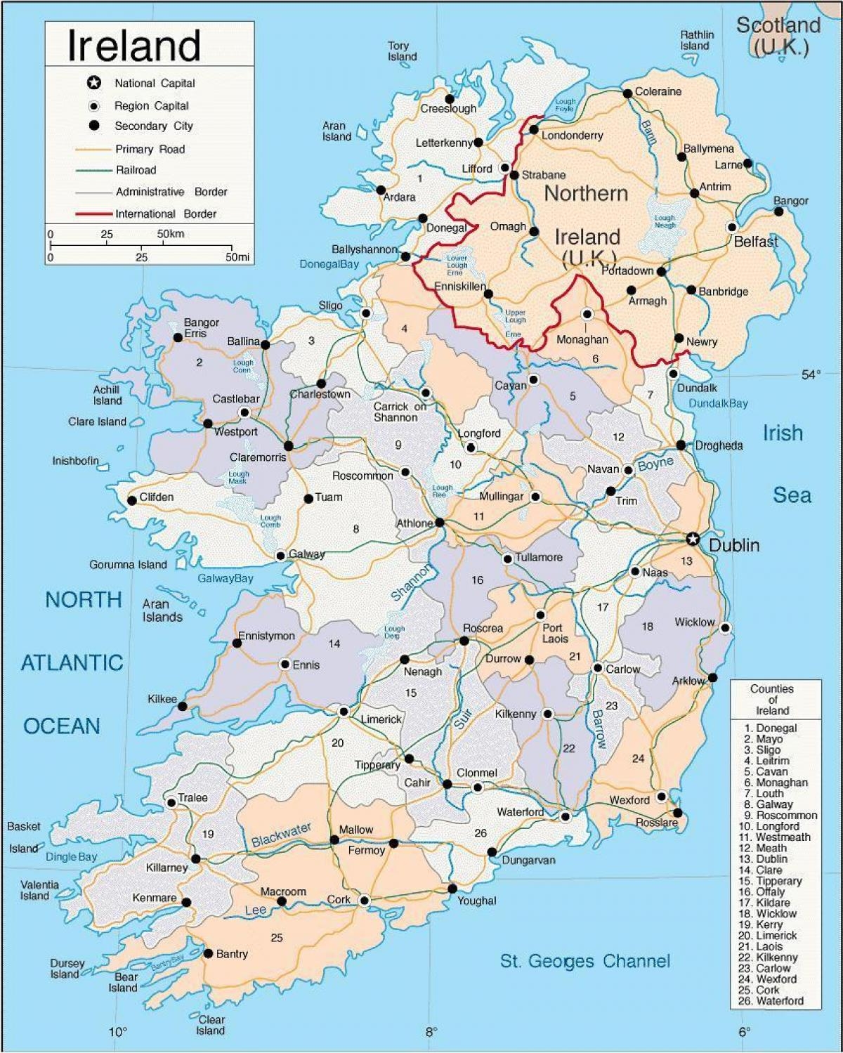Detailed Map Of Ireland With Towns Detailed Map Of Ireland With Towns And Cities Northern Europe Europe 