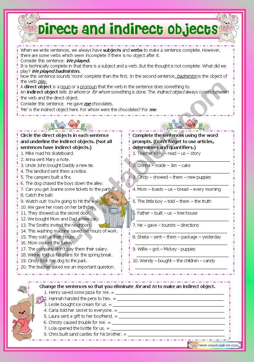 Free Printable Worksheets On Direct Objects Grade 5