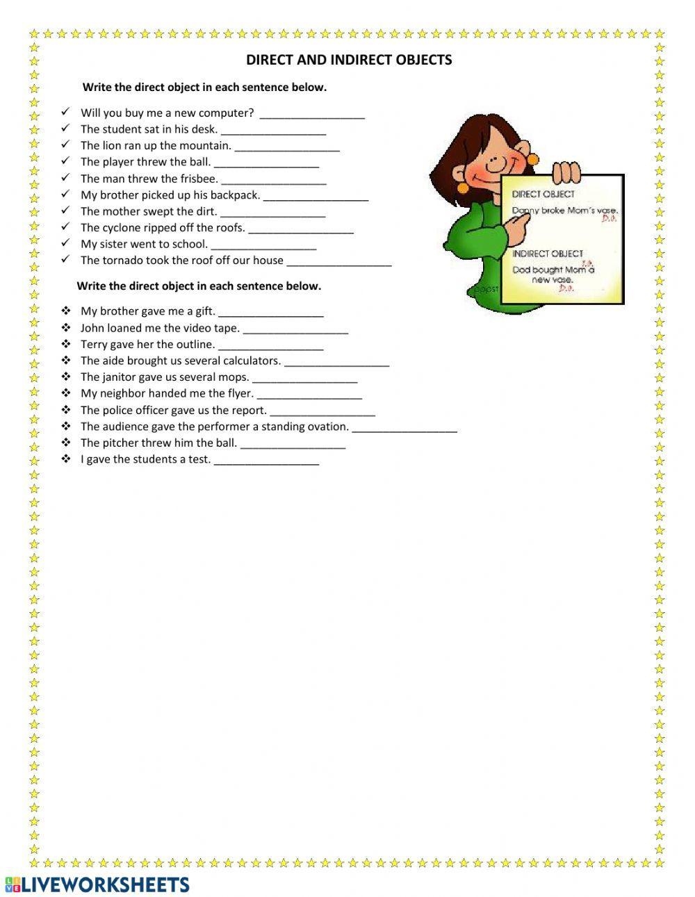Direct And Indirect Objects Worksheet Live Worksheets Worksheets Library