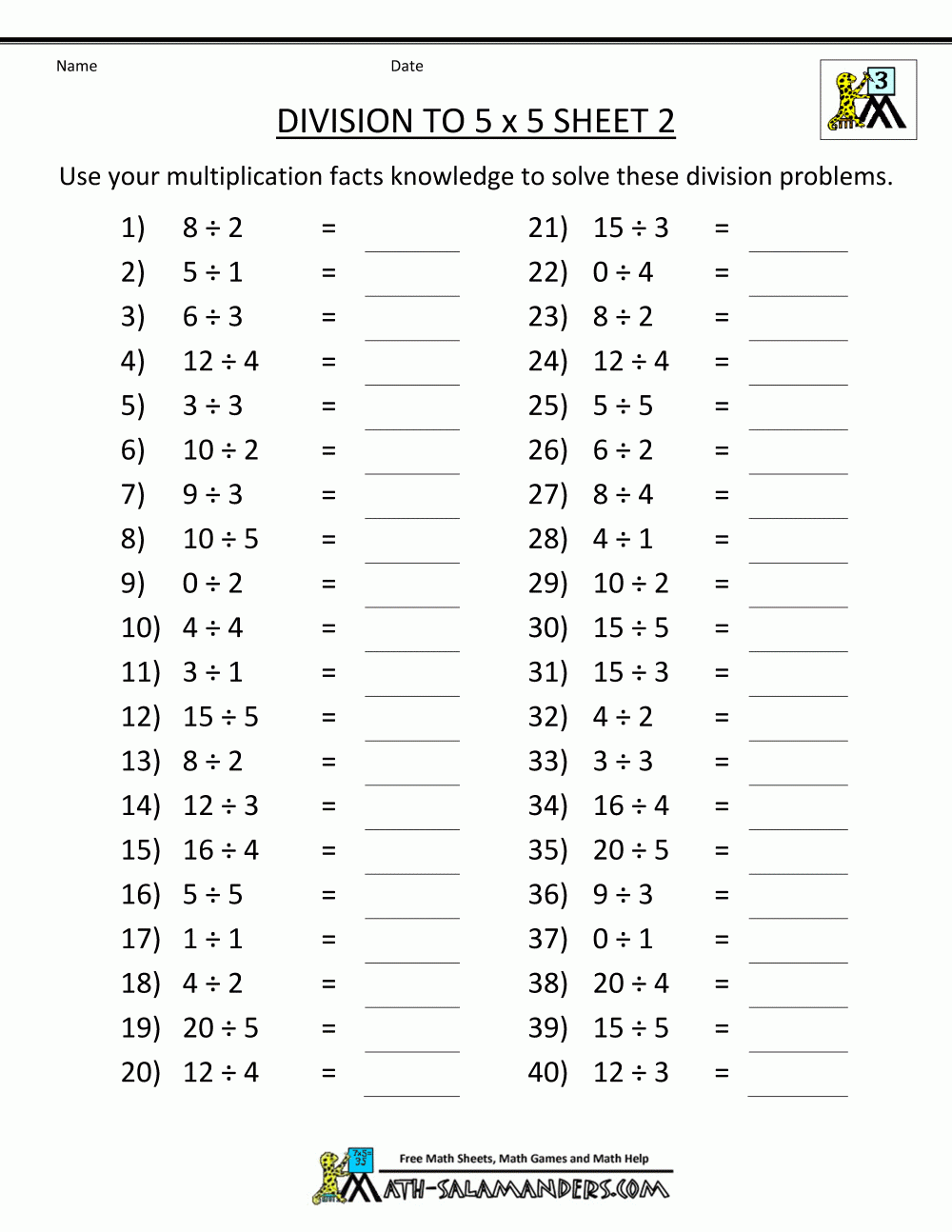 Printable Multiplication And Division Worksheets