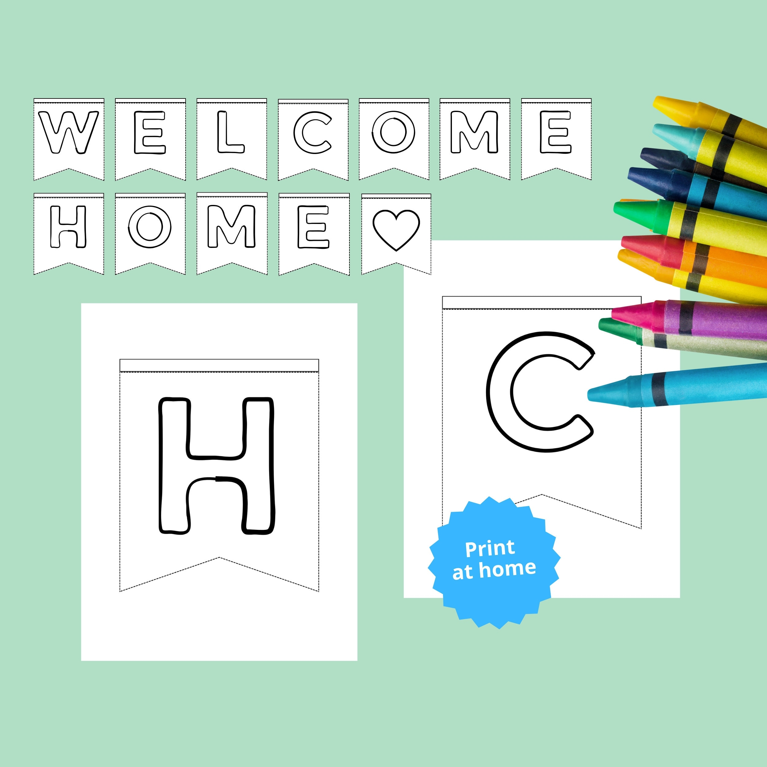 DIY Welcome Home Banner Coloring Pages Digital File Print At Home Etsy UK