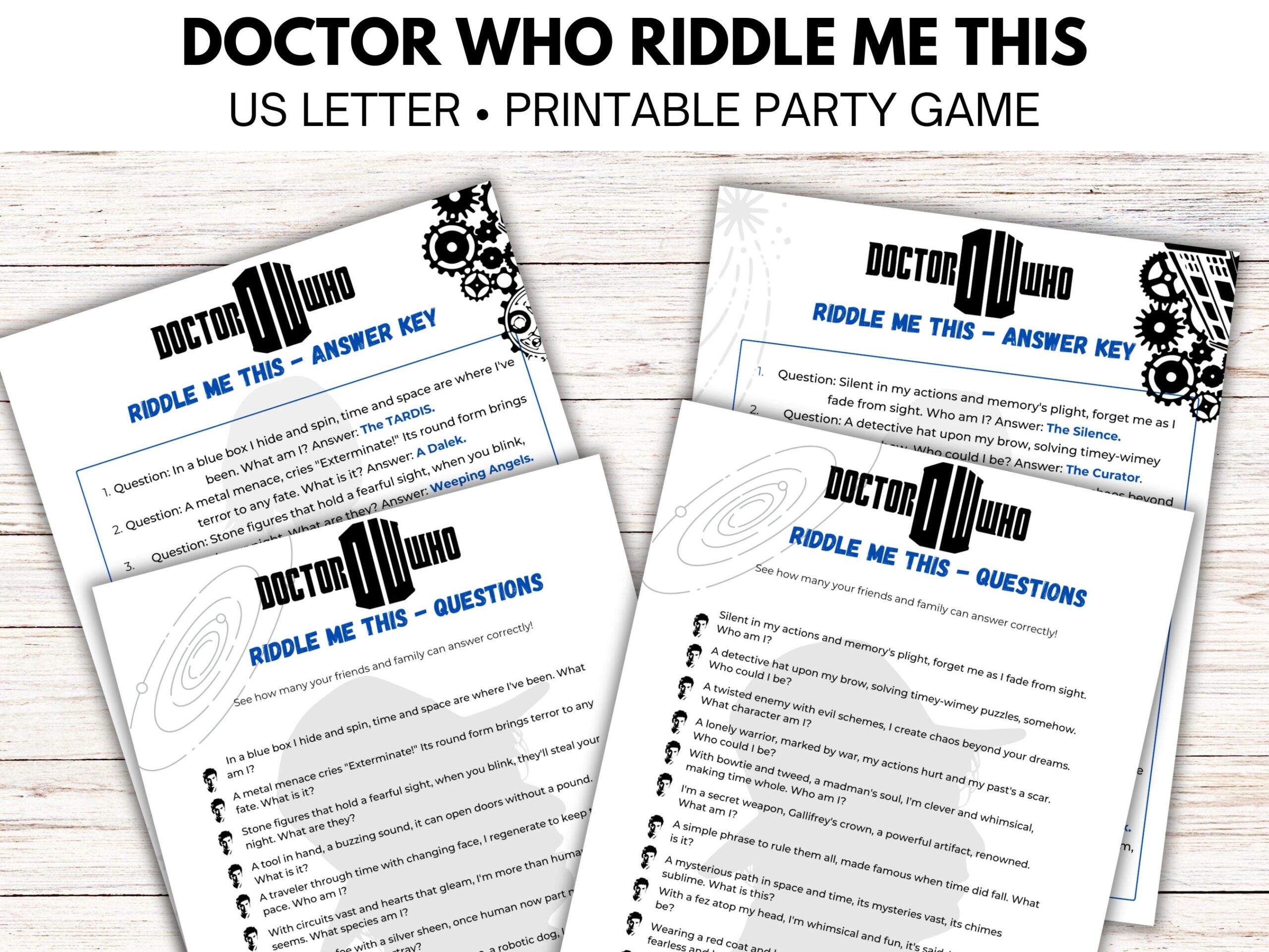 Doctor Who Riddle Me This Printable Dr Who Game TARDIS Dr WHO Party Game Time Lord Doctor Who Fan Activity Sci fi Timey Wimey Drwho Etsy UK