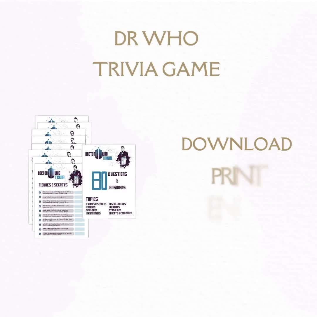 Doctor Who Trivia Cards Dr Who Trivia Night Printable Games Scifi Computer Download Gift For Fan Tardis Pub Quiz Dalek Kids Games Etsy