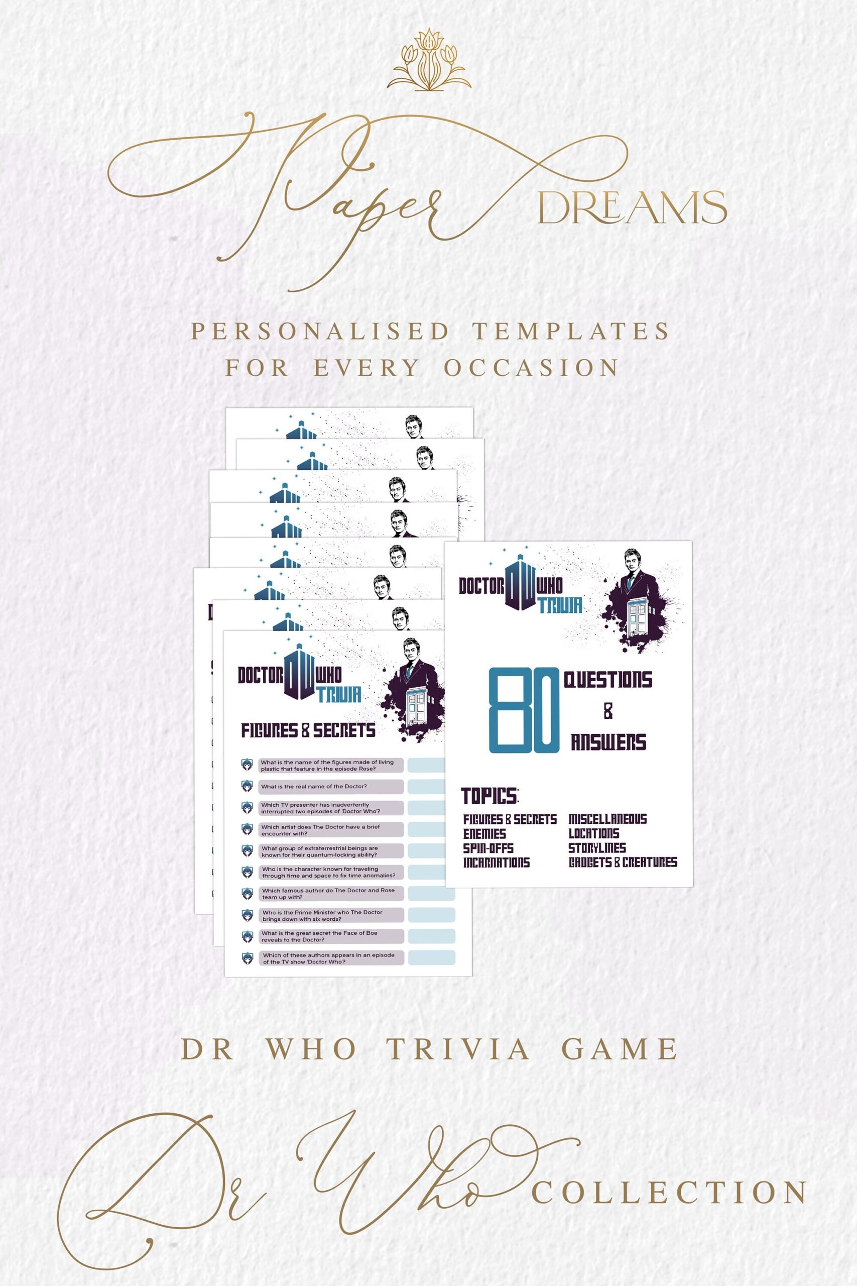 Doctor Who Trivia Cards Dr Who Trivia Night Printable Games Scifi Computer Download Gift For Fan Tardis Pub Quiz Dalek Kids Games Etsy