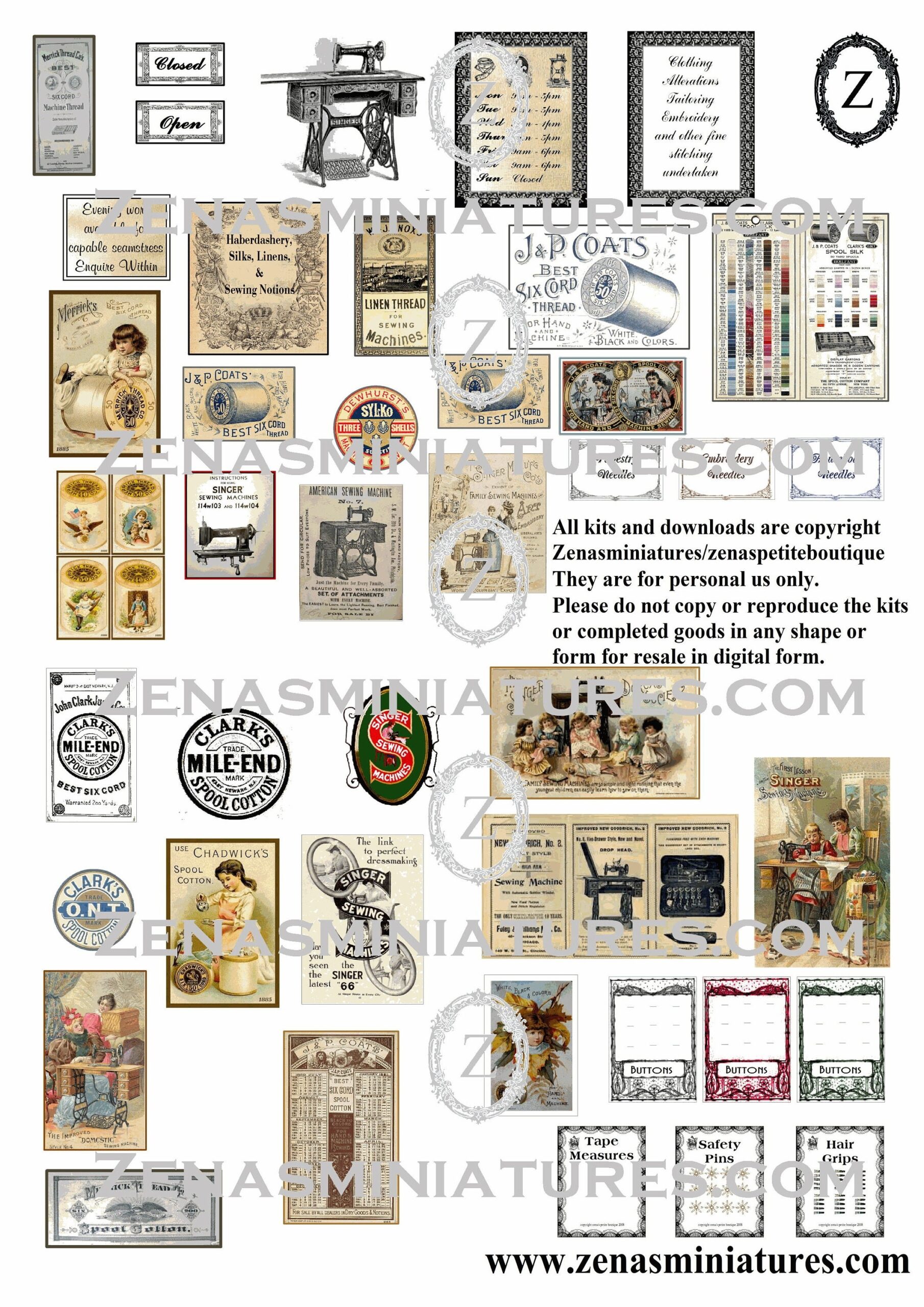 Dollhouse Download Haberdashery sewing Shop Instant Digital pdf printie KIT Miniature 1 12th Posters adverts Etsy UK