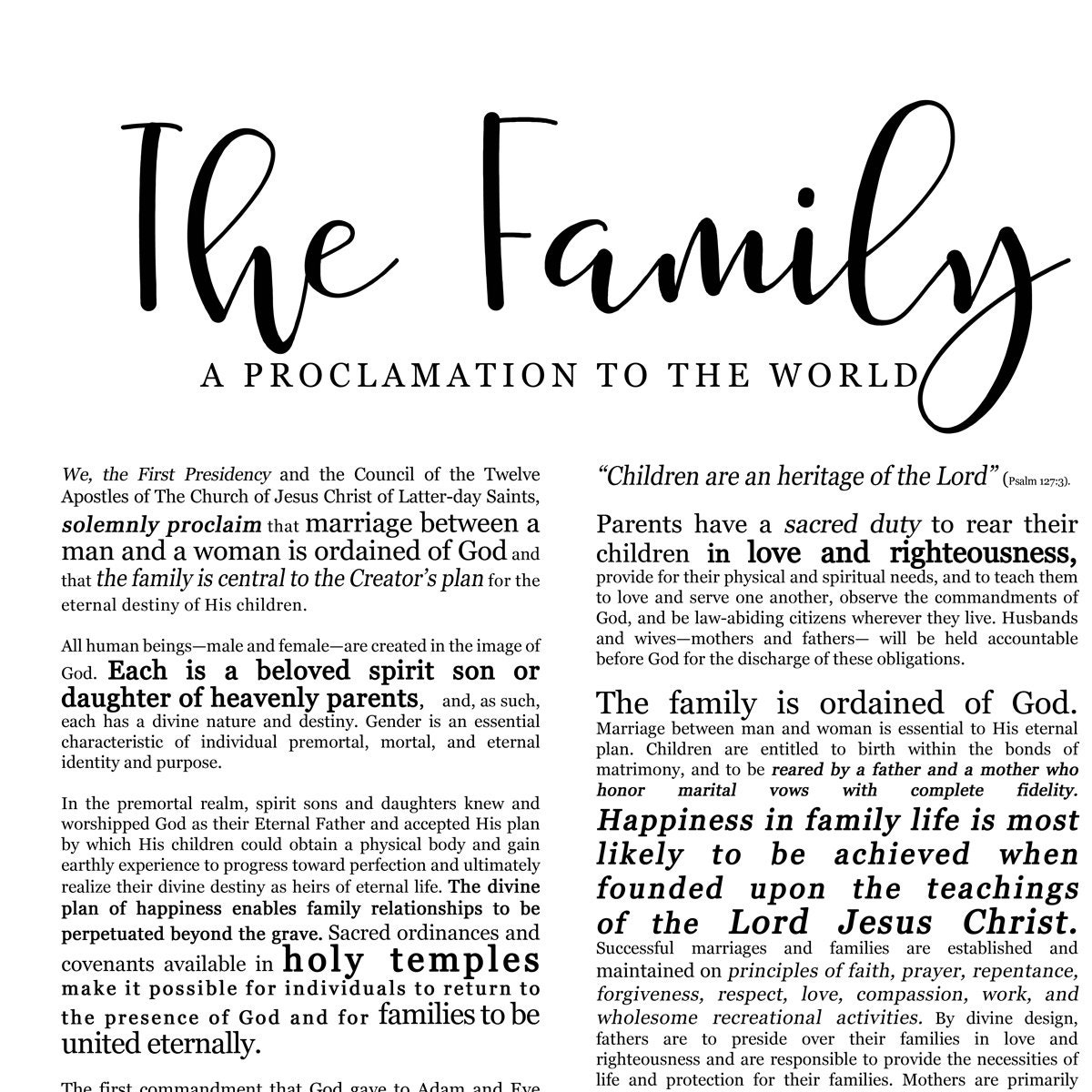 DOWNLOAD Family Proclamation Printable Modern Emphasized LDS