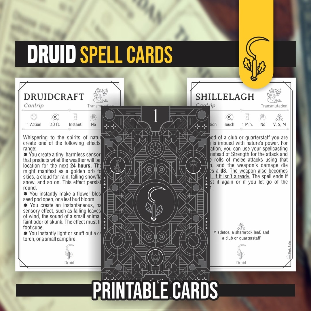 DRUID Spell Cards For Dnd 5e Form Fillable Pdfs Included Dungeons And Dragons D D Printable Spell Cards Etsy Israel