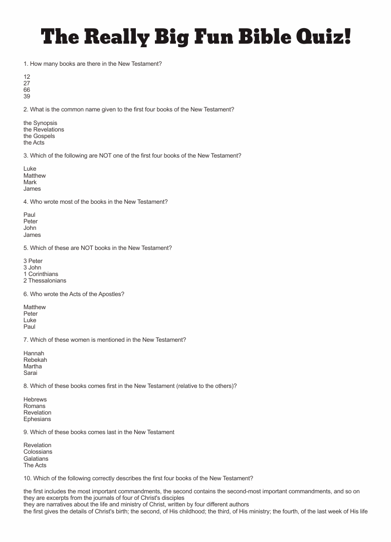 Printable Junior Bible Quiz Questions