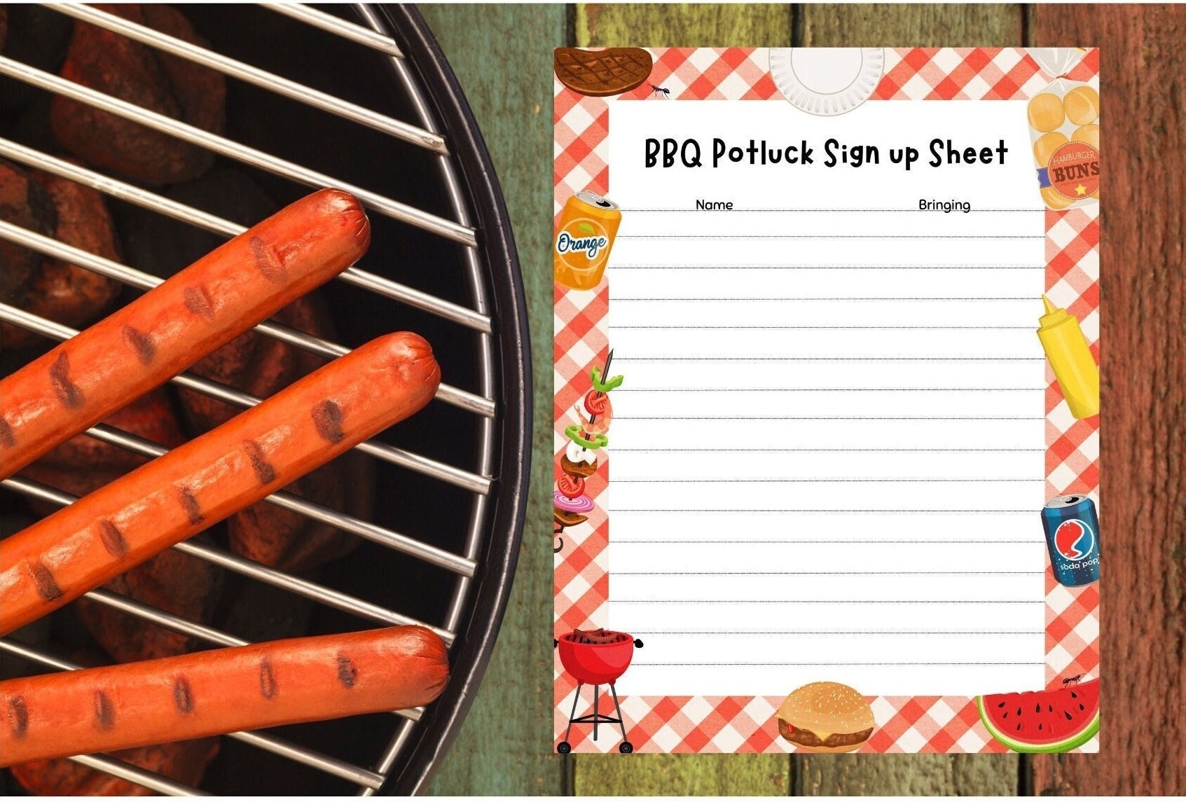 Editable BBQ Potluck Sign Up Sheet Etsy