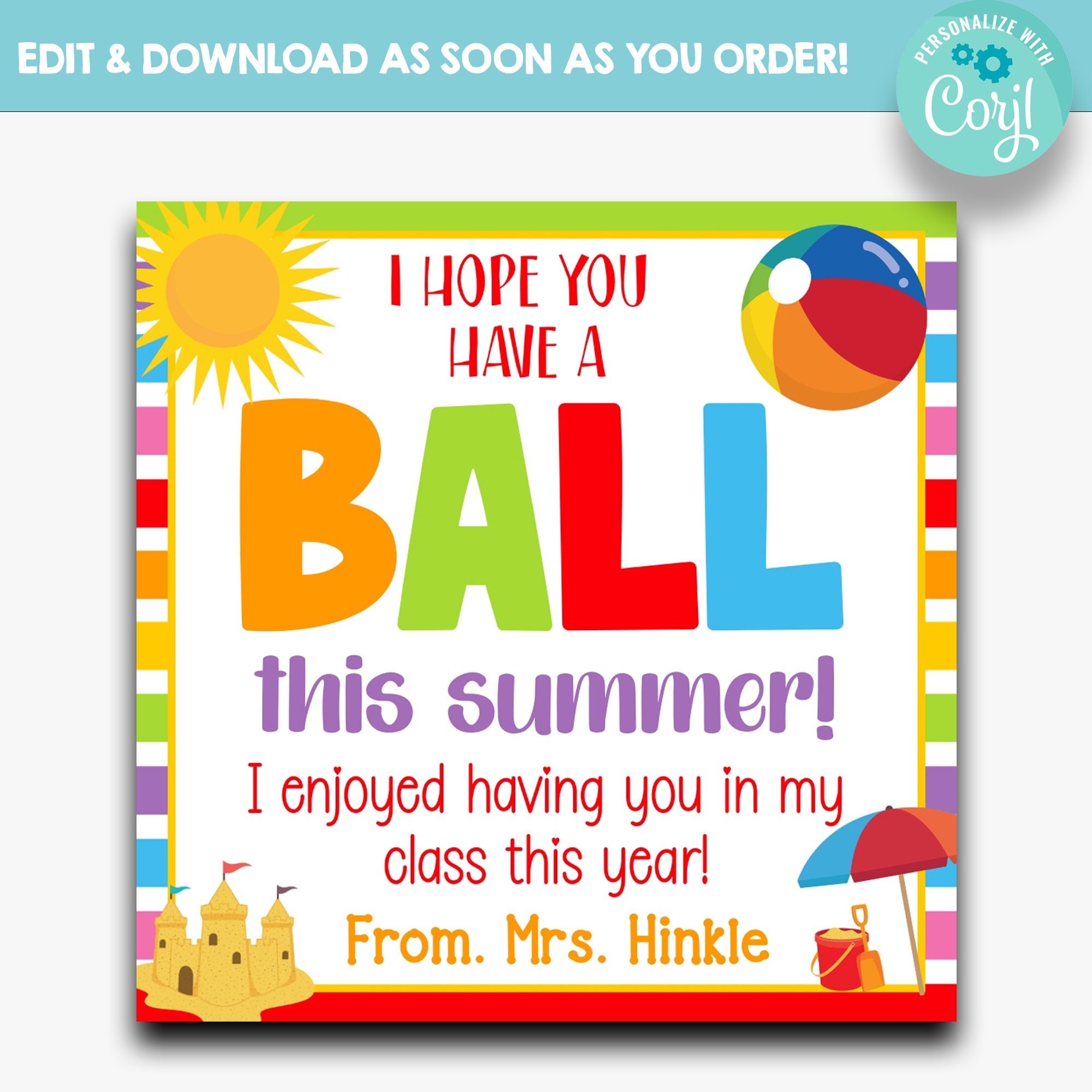 Have A Ball This Summer Printable Tag