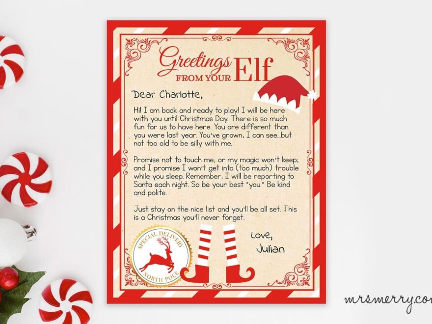 Elf On The Shelf Arrival Letter Personalized Printable Mrs Merry