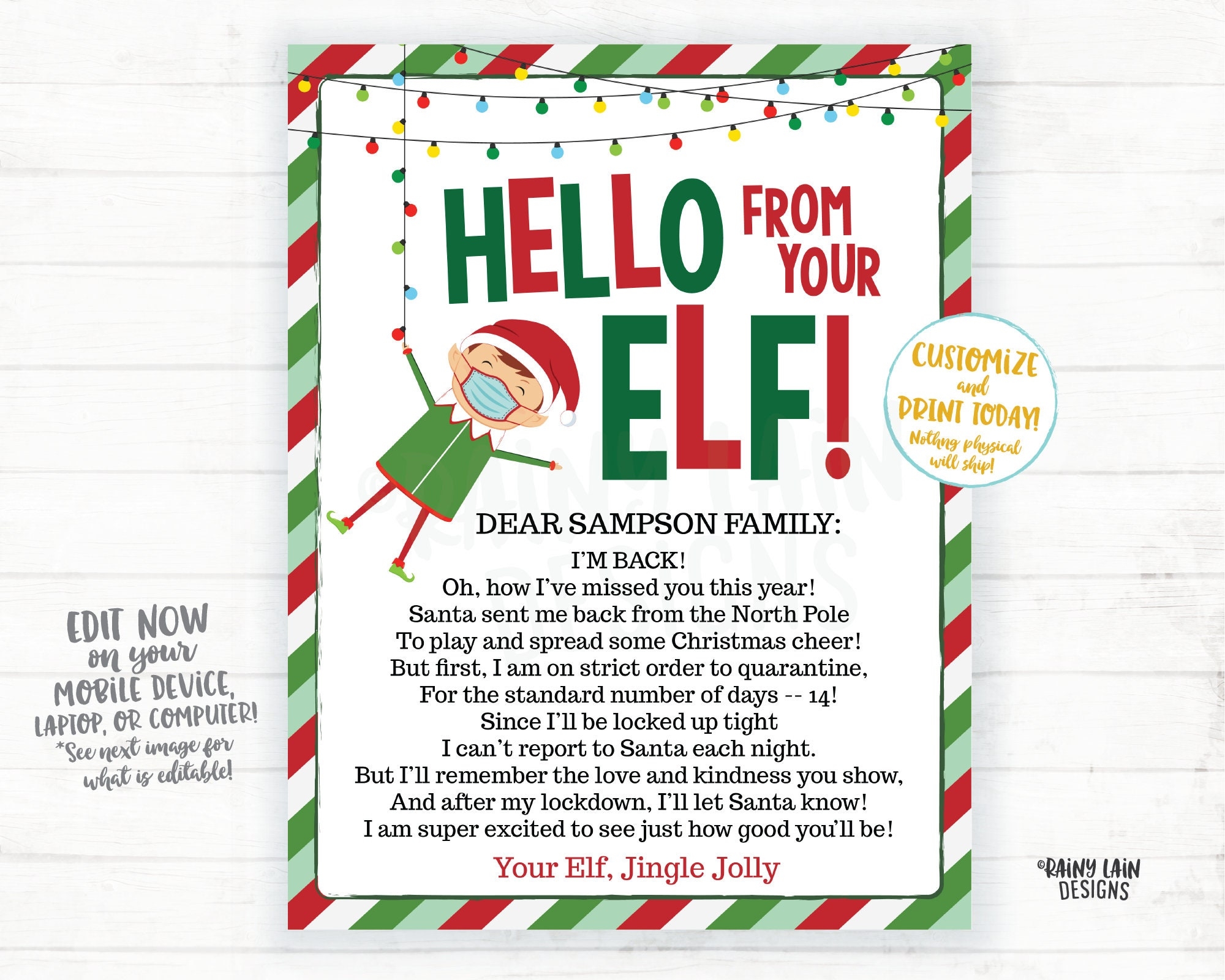 Elf Quarantine Letter Hello From Your Elf Christmas 2020 Hello Letter Editable Elf Printables Lockdown Elf Greetings Elf Return I m Back Etsy