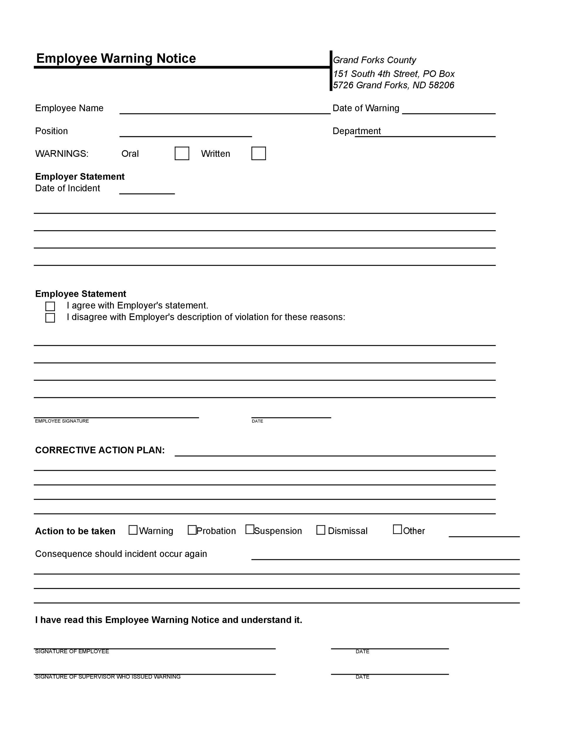 Free Printable Verbal Warning Form