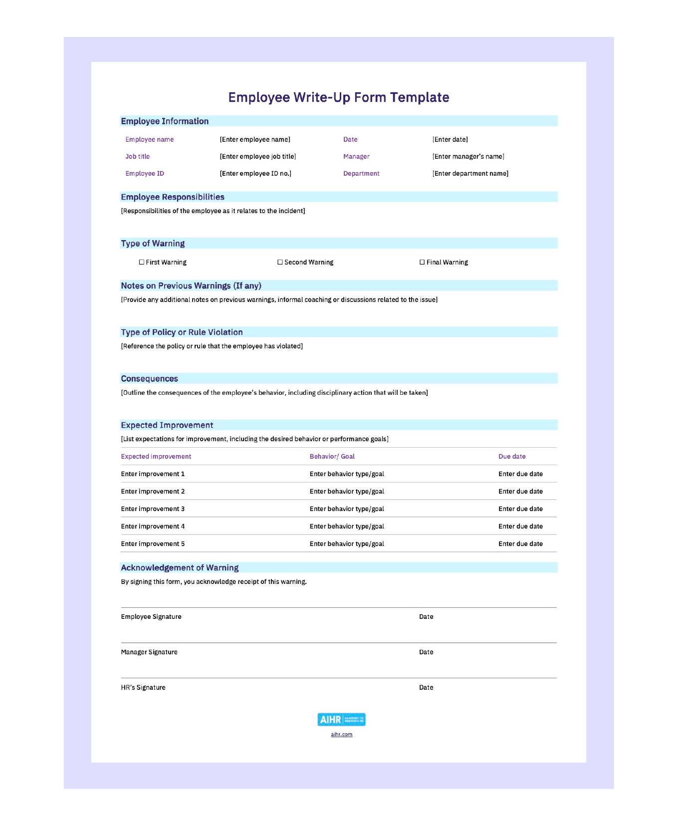 Free Printable Employee Write Up Form