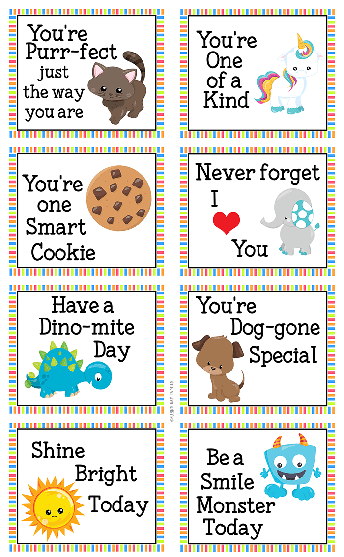 Encouraging Lunch Box Notes For Little Kids Free Printable Sunny Day Family