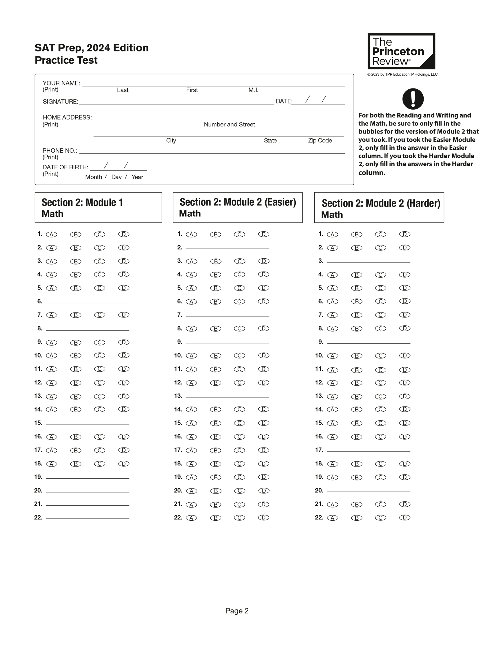 Extended Ebook Content For Princeton Review Digital SAT Premium Prep 2024 Practice Test 1 With Bubble Sheet